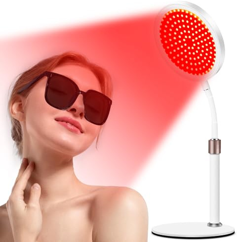 Hottoerak Tischlampe Rotlichtlampe, 415&660&850 nm Infrarotlampe mit 10/20/30 Min Timer, 5 Helligkeitsstufen, Verstellbare Höhe & Winkel, 100 LED Rot und Blau Licht für Zuhause, Büro