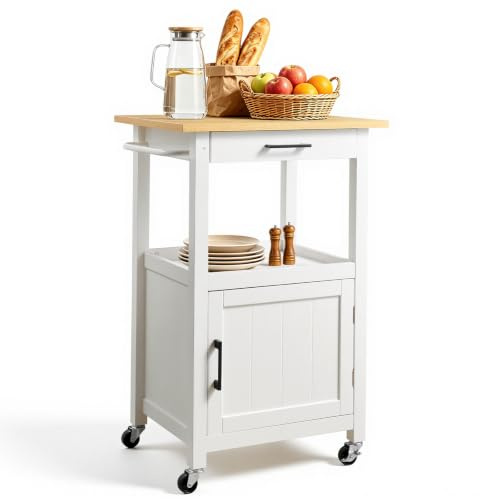 VEVOR Carrello da Cucina Anta Singola Cassetto per Sala da Pranzo Bianco