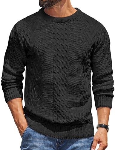 COOFANDY Hommes Pull à Col Rond et Manches Longues Noir S
