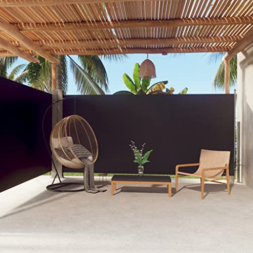 Tenda da sole laterale retrattile, 180 x 600 cm, protezione UV, automatica, avvolgibile, per patio e balcone, in tessuto nero, barriera antivento per spazi esterni