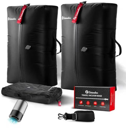 Vacuum Bags for Travel Luggage (2PCS + 6.0kPa Pump), Vacuum Clothing Compression Bag with Adjustable Shoulder Strap, 50.6L Large Capacity, IP67 Waterproof, Reusable for Carry-on Luggage & Backpack