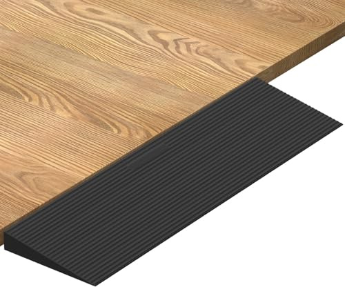 Vkechh Türschwellenrampe,90x14x1.5cm Rollstuhlrampe aus Vollgummi bis 1,5t Kürzbare & rutschfeste Auffahrrampe für Saugroboter,Kinderwagen, Rollator, mit Doppelseitigem Klebeband