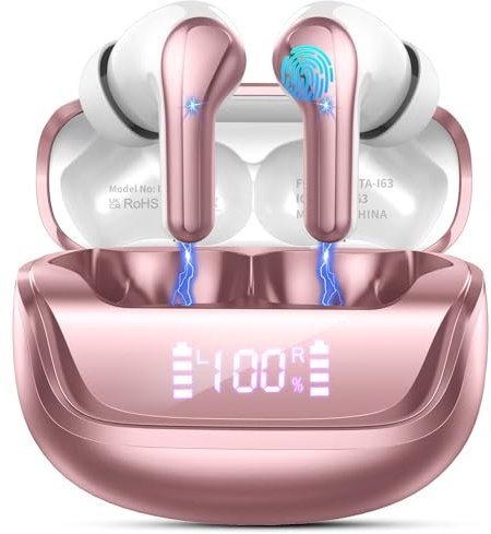 Nerunsa Bluetooth Kopfhörer, Kopfhörer Kabellos Bluetooth 5.4 3D HiFi Stereo, Kopfhörer mit ENC Noise Cancelling Mics, IP7 Wasserdicht Ohrhörer, 50 Std Spielzeit Kabellose Kopfhörer mit LED-Anzeige
