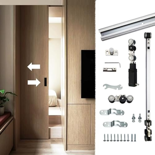 Concealed Pocket Door Hardware Soft Close, Universal Invisible Closet Sliding Door Track Kit, Replacement Hidden Barn Door Track, Door Needs Groove(54in(137cm))