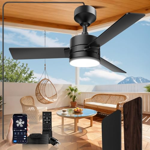 Lbsored 36 inch Plug-In Outdoor Ceiling Fan with Lights and Remote,LED Gazebo Hanging Fan with Hook,Dimmable Gazebo Fan,3000-6500k,Portable Fan for Gazebo,Balcony,Patios,Garage,Bedroom.