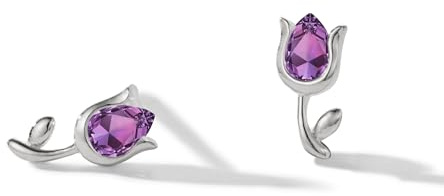 PERIMADE Small Amethyst Tulip Stud Earrings 18K Gold Plated Tulip Flower Earrings for Women, Hypoallergenic Solid 925 Sterling Silver Tiny Purple Amethyst Floral Studs Non Tarnish Jewelry Gift