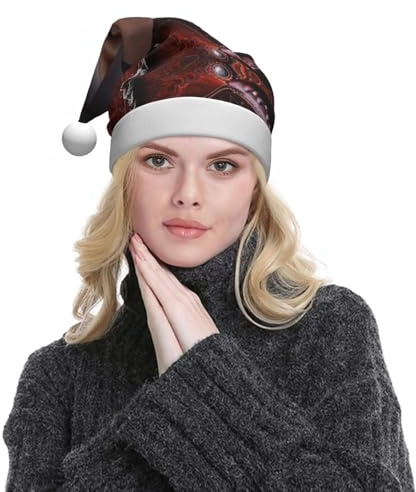 WXWJSHMGC Pferdesattel mit Cowboyhut, wilder Druck, Plüsch-Weihnachtsmütze, Unisex, Weihnachtsmütze für Weihnachten, Neujahr, festliche Feiertagsparty (2 Stück)
