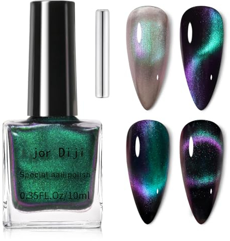 Cat Eye Nagellack mit Magnet - 10ML Katzenaugen Nagellack Schnelltrocknend, Chamäleon Magnetnagellack Ohne UV Lampe - Reflektierender Grüner holografischer Nail Polish für die Maniküre DIY (Grün)