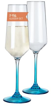 Moritz Milano Champagnerglas blue line 2er Set 280 ml - Polycarbonat Sektgläser bruchfest & kratzfest. Modernes Design für vielseitigen Einsatz Camping Picknick Festival und Zuhause