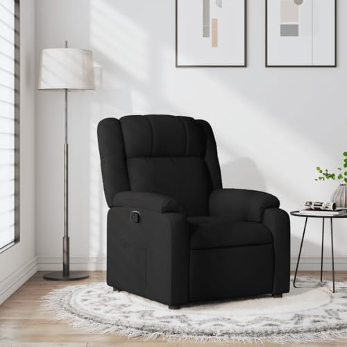 Yunovire Relaxfåtölj svart tyg, manuell liggfunktion, tjock vadderad, bekväm vilstol för vuxna, vardagsrum, sovrum, modern möbeldel, max. 110 kg