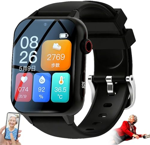 Smartwatch Con Rilevamento Cadute per Anziani, Con Sos, Avviso Di Caduta, Gps, Comunicazione Bidirezionale HD, Impermeabile Ip67, Allarme Personale Con Pulsante Di Assistenza Di Emergenza Black