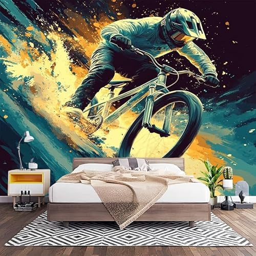 Papel Pintado Panorámico Fotomurales Ciclismo de MontañA 400x280 cm, Murales de Pared Decoración Póster in Tejido No Tejido Estilo Deportivo Personalizado 3D Para Salón Dormitorio Oficina
