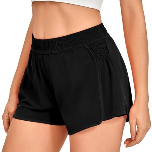 NEXSONIC Athletic Shorts for Women Hight Waisted Ruched Side Running Shorts with Liner for Workout Gym Tennis Active(Black,Medium)