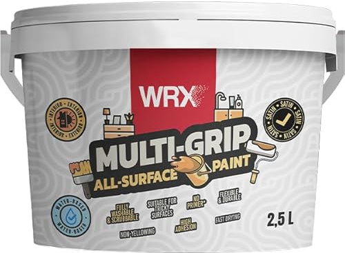 WRX Multi Grip All Surface Paint, Water-Based Pure Acrylic Paint, Semi-Matt Finish, Interior & Exterior Paint for Wood, Metal, Plaster, Brick, Tile and More, High Adhesion, Low Odour (1 Liter)