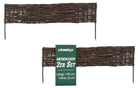 Relaxdays Beeteinfassung, Weide, 2er Set, HxB: 20 x 100 cm, zum Stecken, Beet & Rasen, niedrige Beetumrandung, braun