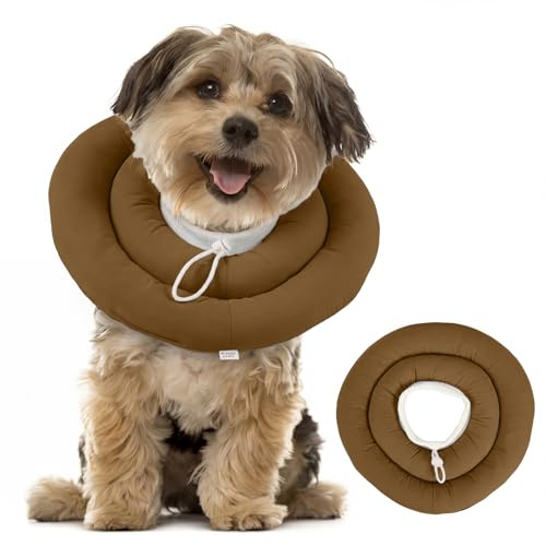 Hundskyddskrage för nacke och överkroppssår, mjukt vadderat halsband som alternativ till halsband, vattentät hundkrage med dragsko, OP-krage för små hundar, kakaobrun S