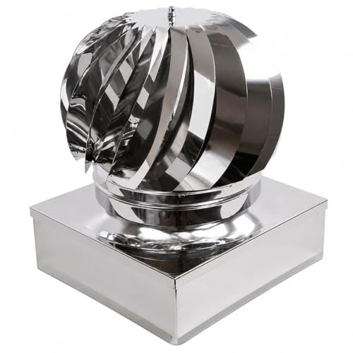 MAKA Comignolo Eolico Quadro Aspirante, Cappello Eolico per Aerazione ed Espulsione Aria, Terminale Girevole in Acciaio, Aspiratore Eolico Base Quadra (Zincato, 370x370 mm)