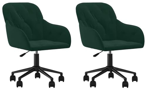 Heofavd 2er Set Esszimmerstühle Drehbar Dunkelgrün Samt - Höhenverstellbare Küchenstühle mit Rollen - Polstersessel Modern mit Armlehne für Esszimmer Wohnzimmer Office