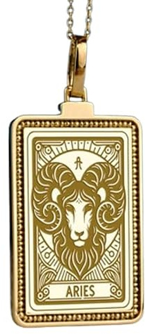 Collar con colgante en relieve del signo zodiacal Aries, fabricado en plata de ley 925 con baño de oro, cadena de eslabones de 45 cm (18), dije rectangular para joyería unisex | LK_EMBO_00750