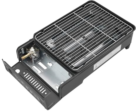 Barbacoa de gas, 2200 W, parrilla de gas portátil con depósito de grasa y bolsa de transporte, hornillo de gas compacto para camping, barbacoa estable al aire libre con alto rendimiento para jardín