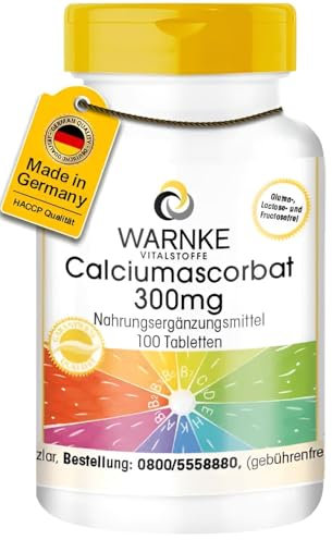 Ascorbato di Calcio 300mg - Con Vitamina C forma non acida - 100 compresse | Warnke Vitalstoffe - Qualità da farmacia tedesca