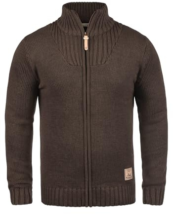 Solid Poul Men's Cardigan Chunky Knit Jacket with Funnel Neck, Size:XXL, Colour:Coffee Bean Melange (8973)
