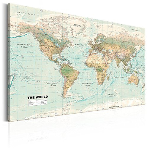 murando - Leinwandbild Welt Karte Landkarte, 120x80 cm, 1-teilig, modern | Hochwertige Leinwand, sofort aufhängbar, ideal fürs Wohn- oder Schlafzimmer, wasserfest und lichtecht, langlebig, stilvoll