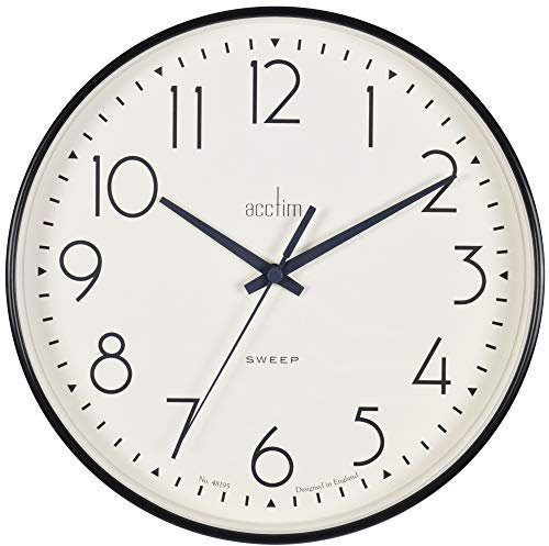 Acctim Earl Wall Clock Non-Ticking Sweep Retro Design Quartz Black 25cm