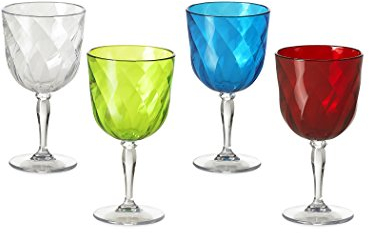 Omada Design Set de 4 copas de vino de plástico, 27.5 cl, Made in Italy, apto para lavavajillas, Diamond Line
