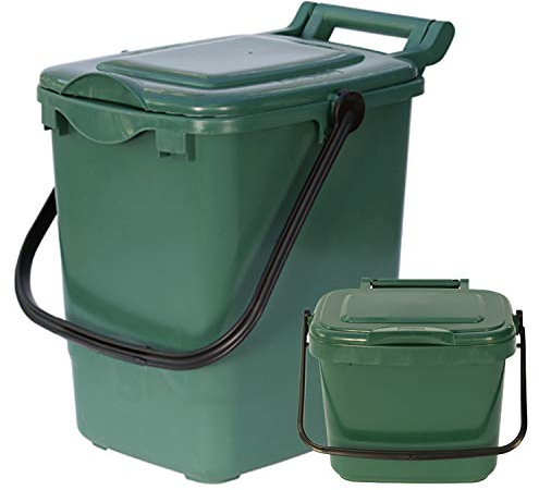 Large Compost Caddy - Green - for Food Waste Recycling (23 Litre) - 23L Plastic Composting Kerbside Bin with Composting Guide (1, 23L & 5L)