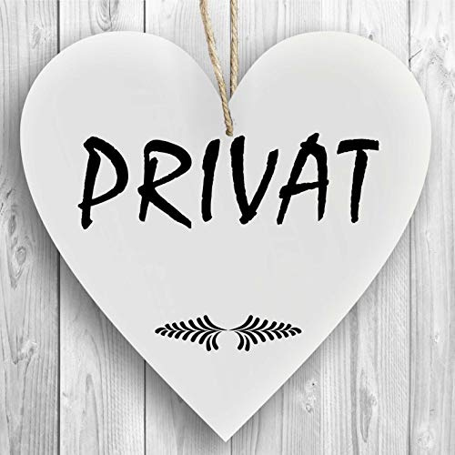 Homeyourself Herzschild Holzherz Holzschild 16 x 16 cm Privat weiß Dekoschild Wandschild Schild Holz Geschenk