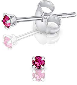 Pendientes de Botón Plata Ley 925 on Cristales Brillantes Multicolor - Pendientes Pequeños Plata 925 para Mujer - Punto de Luz Hipoalergénicos sin Niquel - Diámetro 2 mm