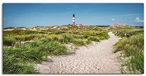 ARTLAND Wanddeko Leinwand Bilder Wandbild 60x30 cm Architektur Gebäude Leuchtturm Fotografie Blau Leuchtturm auf der Insel Amrum S5XX