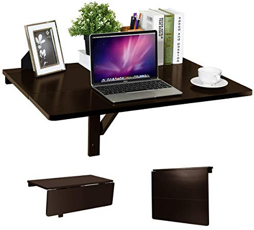 RELAX4LIFE Wandtisch klappbar, platzsparender Esstisch, Schreibtisch für Esszimmer & Studierzimmer, Stabiler Klapptisch Wandmontage, Wandklapptisch aus Holz bis zu 40 kg belastbar, 80 x 60cm (Braun)