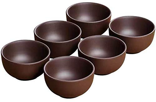 HonHeam Purple Sand Kung Fu Tea Tasting Cup Set of 6 - Small Ceramic Tea Bowl Cup