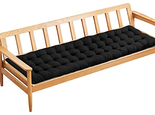 PLULON Cojín Negro para Banco de Jardín 2/3 Plazas, Silla Columpio, Porche, Asiento, Alfombrilla Muebles Patio Césped Tumbona 120x48cm