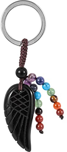 KYEYGWO 7 Chakra Stein Kristall Flügel Schlüsselanhänger | Unisex Schlüsselring Deko Heilsteine Engelsflügel Taschenanhänger Glücksbringer für Schlüsselband
