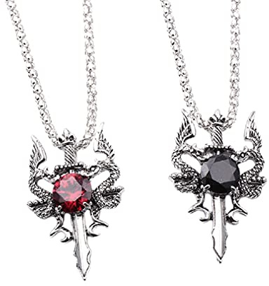 Doppel Drachen Schwert Kreuz Anhänger Halskette Mit Flügel, 19,7 Kette, Vintage Kristall Amulett, Punk Tier Schmuck