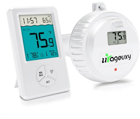 Urageuxy Funk Pool Thermometer, Kabelloses Schwimmendes Poolthermometer, wasserdichtes IPX8 Wassermonitor für Schwimmbäder, Spa, Whirlpools und Teiche