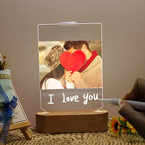 Personalized Photo Lamp 3D LED Light with Pen, Writing Your Words, Custom Light Up Sign Acrylic Plaque, Wooden Base Night Light Table Lamp for Mom Dad Boys Girls Birthday Anniversary Wedding Gift