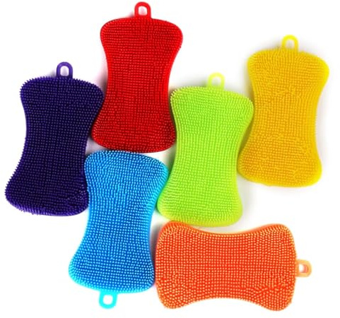 6 Pack - Silicone Sponge Kitchen Dish Sponge Washing Up Scrubber Sponges for Dishes with 6 Pieces Kitchen Sponges Washing Gadgets Tools Brush Accessories Cleaning Scrub No Scratch