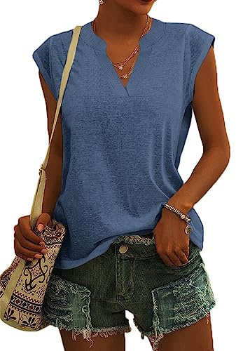 Cicy Bell Blusa para Mujer, Elegante, sin Mangas, Cuello en V, Camiseta para Mujer, Camiseta de Verano