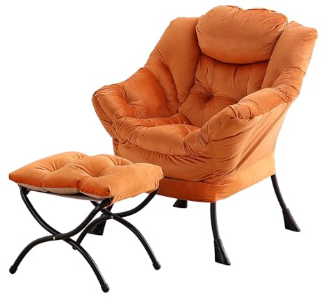YOTATING Bequemer Sessel mit Fußhocker, Lazy Chair mit Ottomane, Freizeit-Akzentstuhl, Relax-Lounge-Sessel mit Armlehnen & Seitentasche für Wohnzimmer, Schlafzimmer & kleine Räume, Orange