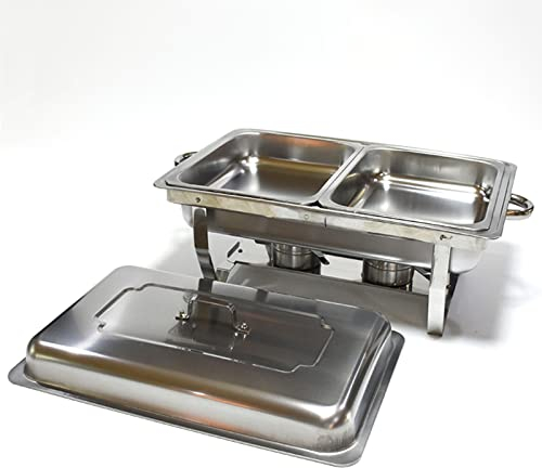 Chafing Dish Buffet Set, Speisewärmer Set Aus Edelstahl, 2 Tabletts mit Tiefen Schlitzen, Leicht Zerlegbar zur Aufbewahrung und Reinigung, 55, 2 X 26, 3 X 35, 2 cm, für Partys, Hochzeiten