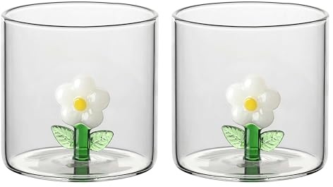 THUN - Set 2 bicchieri in vetro margherita - Borosilicato - Country Bloom - 300 ml