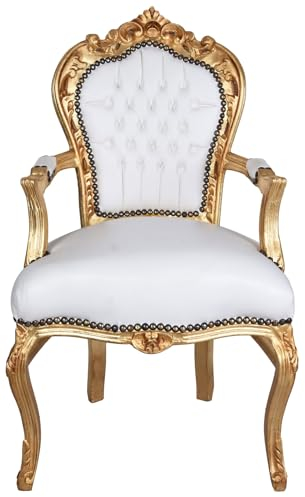Königlicher Thron Sessel Stuhl Holz gepolstert Armlehen Gold Weiss cat535a51 Palazzo Exklusiv