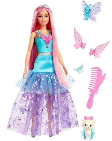 Barbie Doll with 2 Fantasy Pets & Dress, Malibu” Doll from A Touch of Magic, 7-inch Long Hair