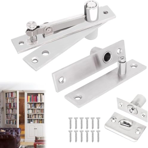 HBL' Robustes Drehzapfenband-Set mit Kugelschnäpper für Holztüren | Verdecktes Pivot-Scharnier aus Edelstahl, 360° drehbar, für Geheimtüren, Drehtüren und Bücherregaltüren