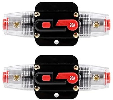 2 Stück KFZ Sicherungshalter Automatiksicherungshalter 12V-24V DC Inline Auto Leistungsschalter Sicherung KFZ Manuellen Reset Schalter Auto Schutzschalter (20A)