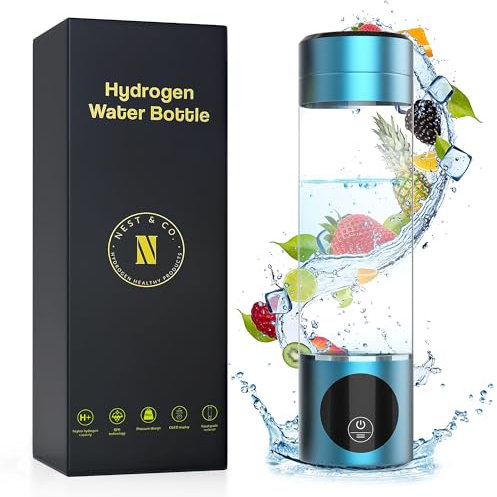 Nest & Co - Generador de botellas de agua de hidrógeno - [+3000PPB] 4ª generación generador de hidrógeno botella de agua con visualización LED y duración de batería prolongada, compacto, portátil